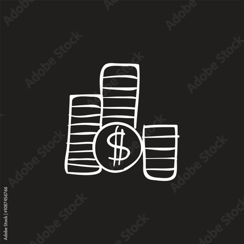 white chalk style dollar bill icon illustration