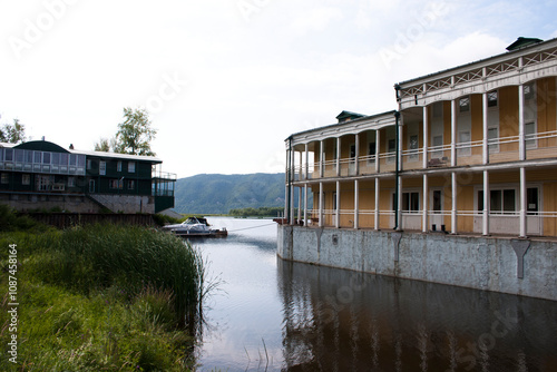 Old buildings on the bank of the river in the city of Samara