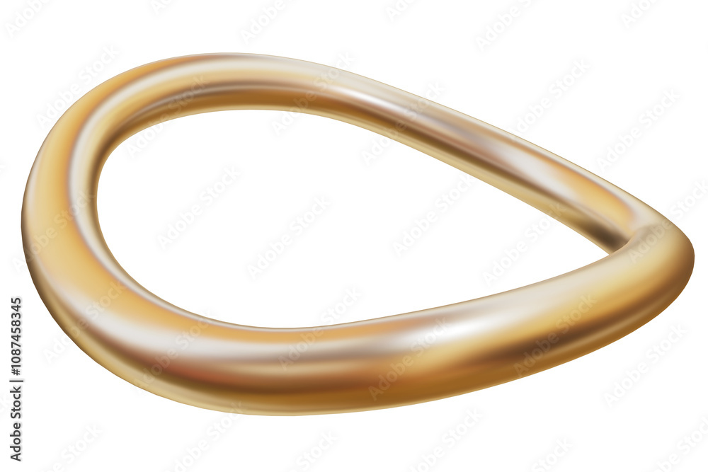 Gold Abstract, mat metal, 3d Golden element. Isolated object on transparent background