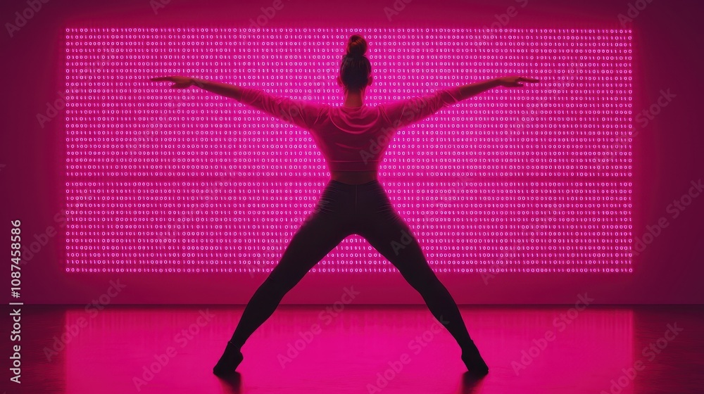A Dancer Posing Boldly Against a Bright Pink Background, Showcasing Strength, Flexibility, and Artistic Expression in a Contemporary Dance Studio Setting A Dancer Posing Boldly Against a Bright Pink Background, Showcasing Strength, Flexibility, and Artistic Expression in a Contemporary Dance Studio Setting