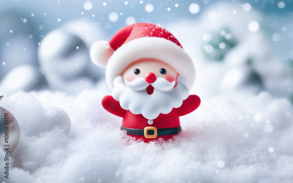 Cute toy character of Santa Claus and snowman, in the white winter snow, Christmas celebration seasons greeting, happy jolly, new year festival, kids toy Cute toy character of Santa Claus and snowman, in the white winter snow, Christmas celebration seasons greeting, happy jolly, new year festival, kids toy