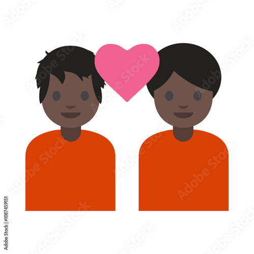 Couple with Heart Vector Illustration - Dark Skin Tone Love and Relationship Clipart Design