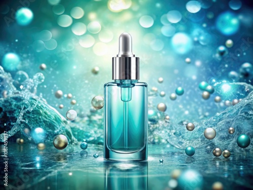 Luxurious Skincare Serum with Water Bubbles - Purity and Hydration in Aqua-Toned Beauty Scene