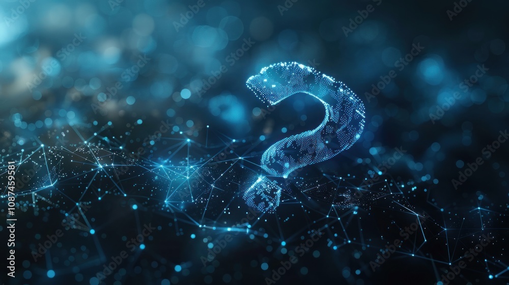 A large glowing question mark made of data points and lines, against a dark blue background with scattered bokeh lights. A large glowing question mark made of data points and lines, against a dark blue background with scattered bokeh lights.