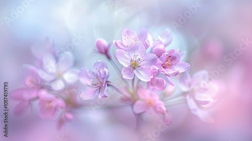 Soft focus cherry blossoms in pastel hues, evoking a serene spring