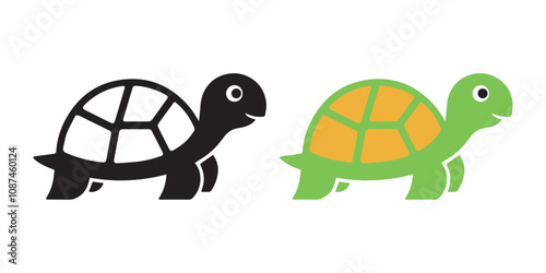 Black and Green Turtle Icon Vector Set - Simple and Cute Design
