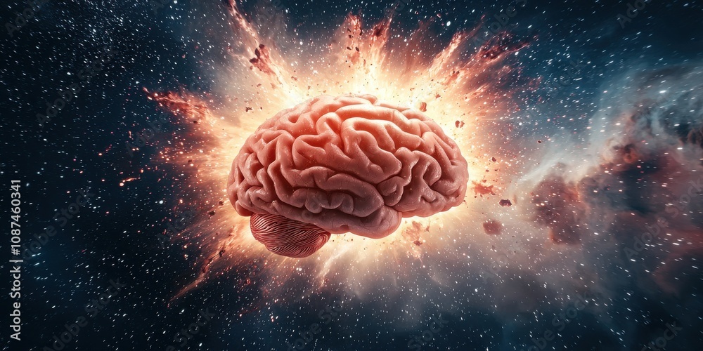 A cosmic brain emerges from a burst of energy, symbolizing creativity, knowledge, and the interconnectedness of thought and the universe. A cosmic brain emerges from a burst of energy, symbolizing creativity, knowledge, and the interconnectedness of thought and the universe.