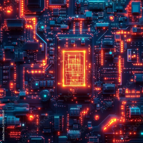 Close-up of an electronic circuit board with components and connections