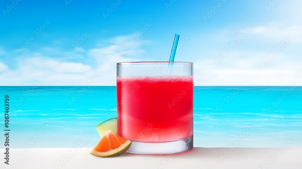 Refreshing Red Summer Drink By The Ocean