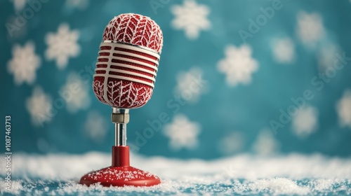 A beautifully designed microphone in festive colors stands proudly capturing the holiday spirit with its stylish nordic pattern and bright backdrop photo