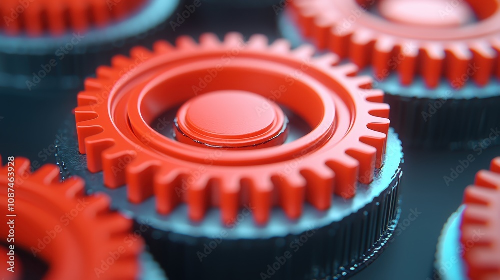 Close-Up of Vibrant Red Gears on a Dark Background Representing Industrial Design and Mechanical Engineering Elements for Innovative Projects and Concepts Close-Up of Vibrant Red Gears on a Dark Background Representing Industrial Design and Mechanical Engineering Elements for Innovative Projects and Concepts