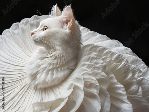 Artistic High-Fashion Cat Photography with Fibonacci-Inspired Elements and Elegant Aesthetic Lighting photo