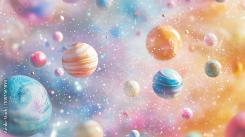 Wallpaper Mural A colorful cosmic scene featuring various planets set against a dreamy, nebulous background filled with stars. Torontodigital.ca