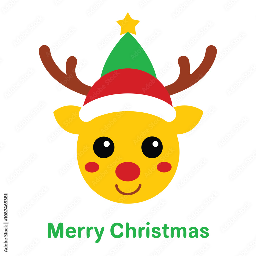 cute reindeer head with a christmas hat and beard typhography merry christmas cute reindeer head with a christmas hat and beard typhography merry christmas