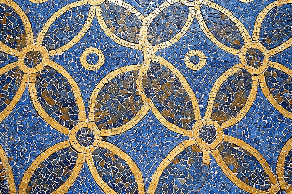Elegant Mosaic Design with Gold and Blue Patterns Elegant Mosaic Design with Gold and Blue Patterns