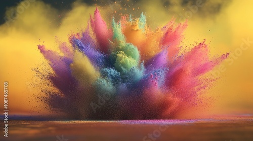 A colorful cloud of powder bursting into the air, capturing the excitement and energy of a sudden creative idea. photo