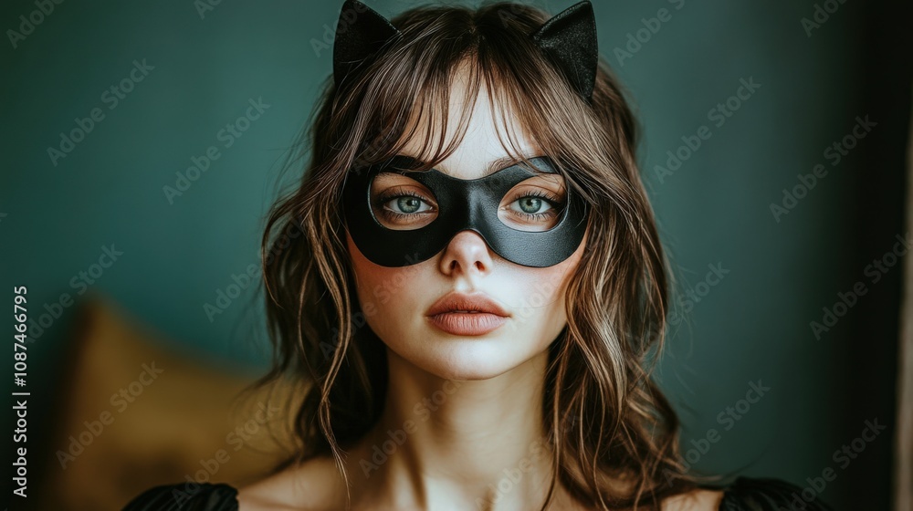 Enchanting Woman in Cat Mask: A Mysterious Portrait Enchanting Woman in Cat Mask: A Mysterious Portrait