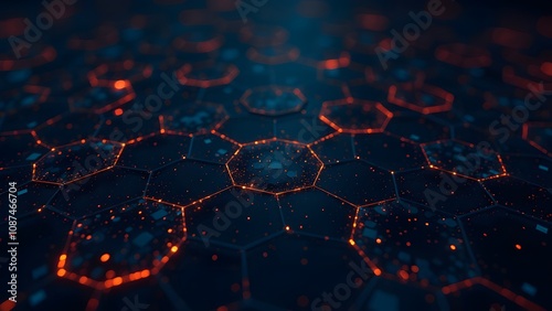 Futuristic network visualization with hexagonal shapes and glowing connections symbolizing data flow
