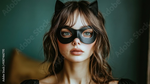 Enchanting Woman in Cat Mask: A Mysterious Portrait