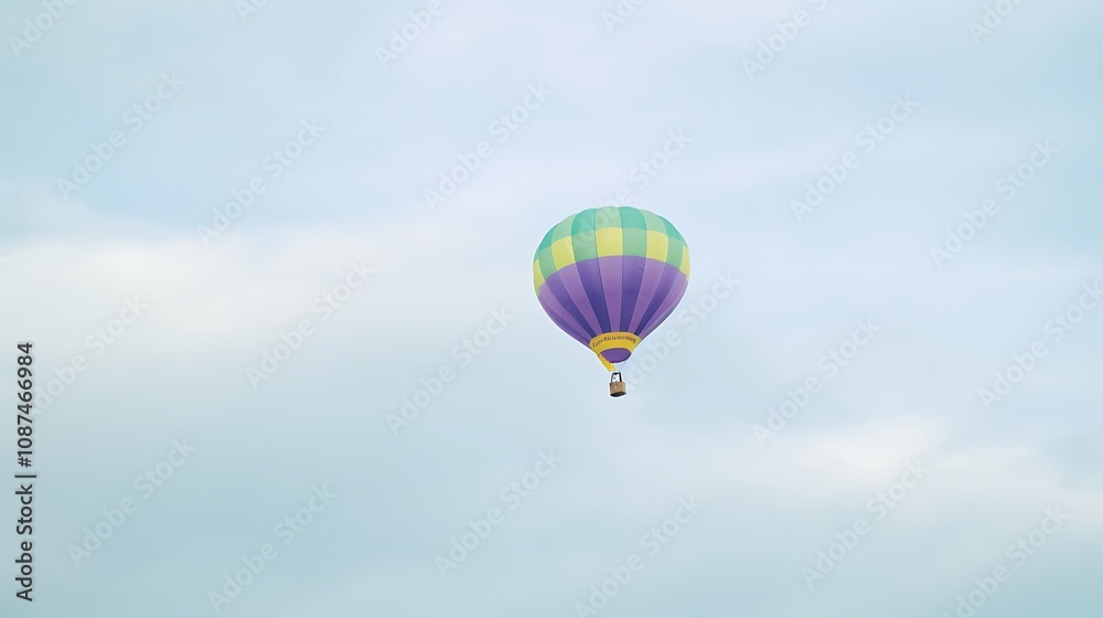 Obraz premium Colorful Hot Air Balloon Soaring Through a Light Blue Sky