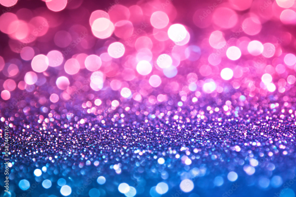 Abstract pink and blue color glitter background with blurred bokeh. Luxury backdrop template for new year, christmas, party or holiday cards with space for text. Abstract pink and blue color glitter background with blurred bokeh. Luxury backdrop template for new year, christmas, party or holiday cards with space for text.
