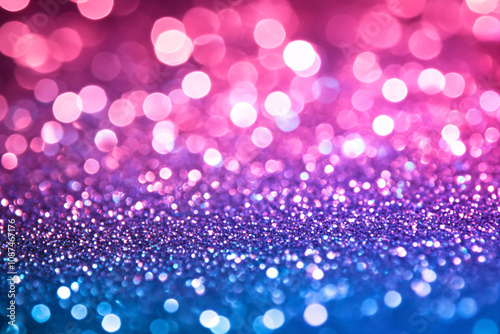 Abstract pink and blue color glitter background with blurred bokeh. Luxury backdrop template for new year, christmas, party or holiday cards with space for text.