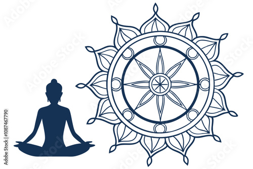 icon of meditation services , in the circle on the blank , nice figure in meditation, mandala, energy