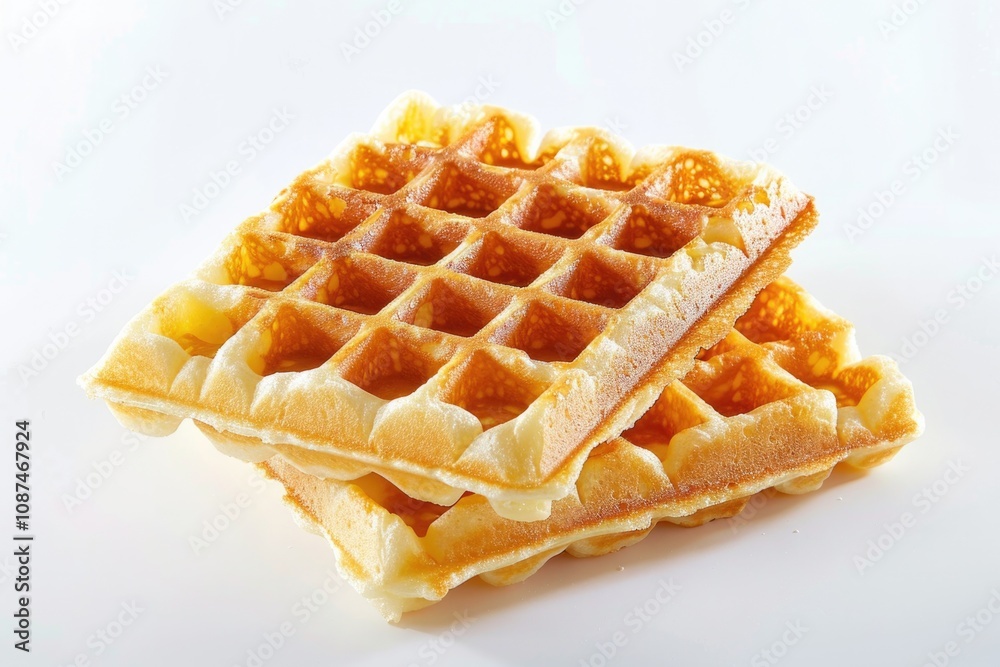 Liege Waffle. Belgian Baked Dessert - Plain Waffles on White Background Liege Waffle. Belgian Baked Dessert - Plain Waffles on White Background