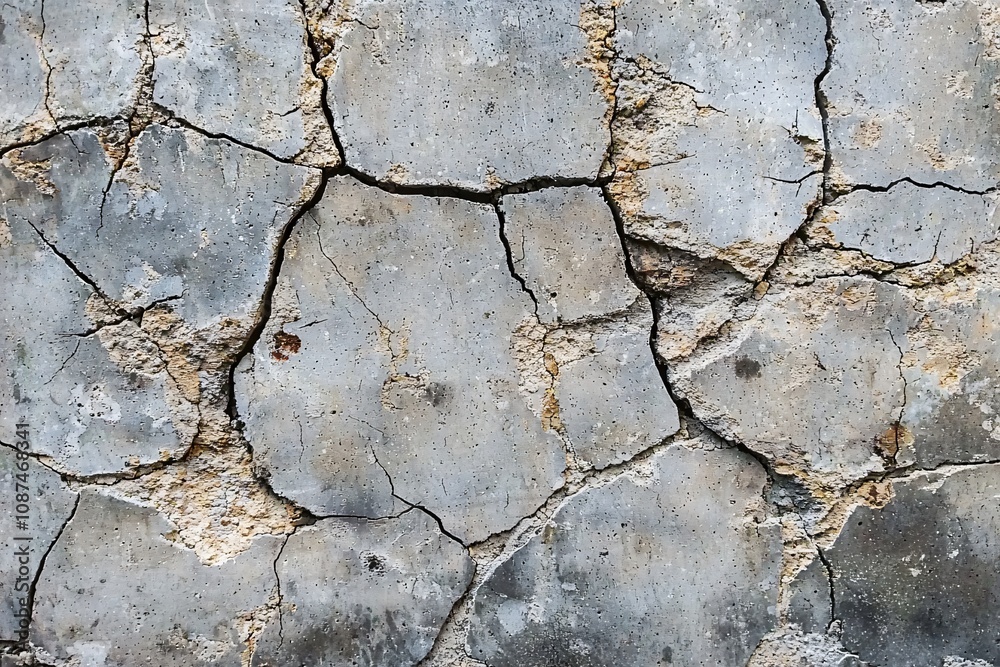 Obraz premium Close-up of Cracked Concrete Surface Revealing Texture and Aging