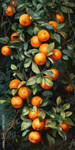 Mandarin Oranges. Ripe Citrous Fruit on Orange Tree in Agriculture Landscape
