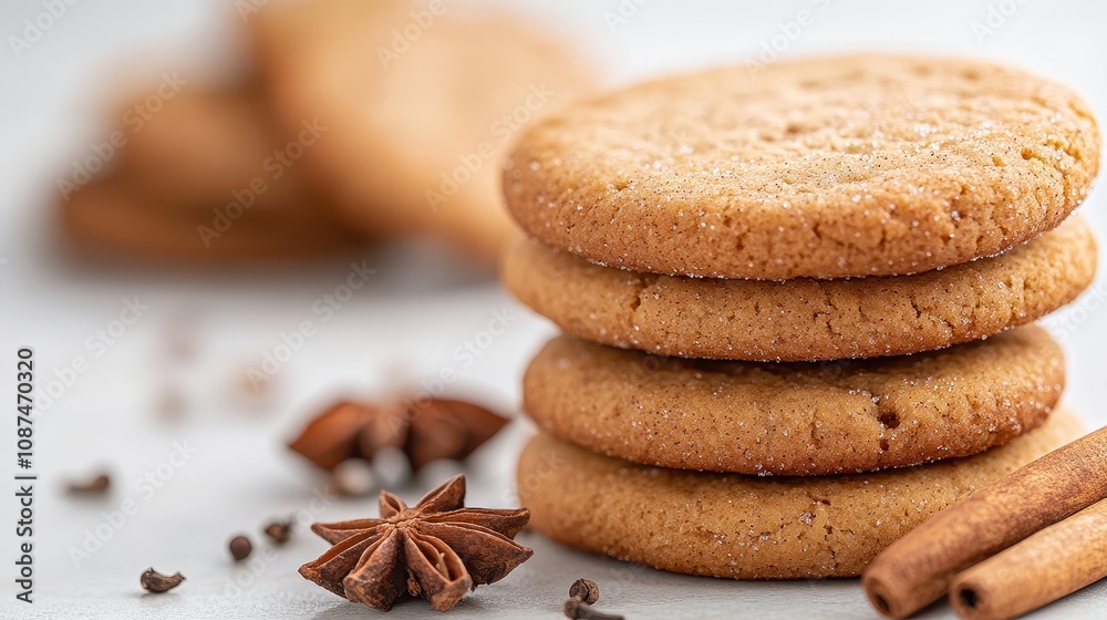 Close-Up of Delicious Dutch Speculaas Cookies with Cinnamon and Spices on a Light Background Highlighting Traditional Seasonal Treats