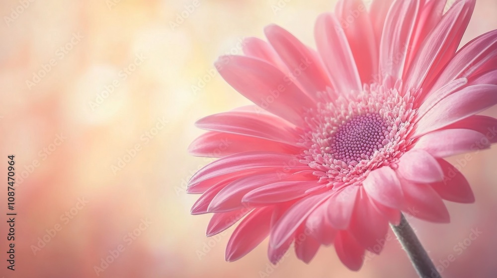 Delicate Pink Gerbera Daisy in Soft Light Setting With Vibrant Petals and Intricate Details, Perfect for Spring and Floral Decor Delicate Pink Gerbera Daisy in Soft Light Setting With Vibrant Petals and Intricate Details, Perfect for Spring and Floral Decor