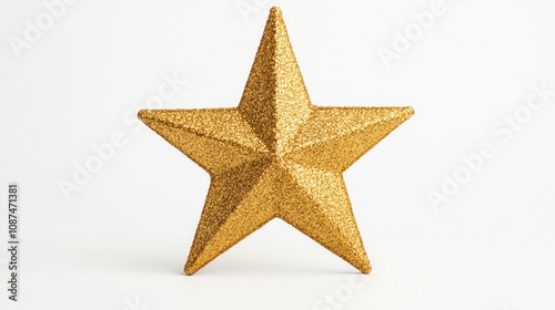 Golden glitter star, perfect for decoration, white isolated background.