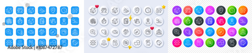 Pandemic vaccine, Donation and Difficult stress line icons. Square, Gradient, Pin 3d buttons. AI, QA and map pin icons. Pack of Chlorine mineral, Blood, Skin condition icon. Vector