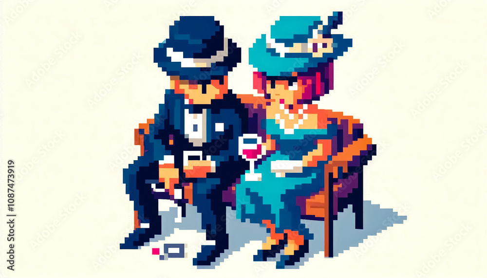 Illustration against light background with space for text, pixel art style Illustration against light background with space for text, pixel art style