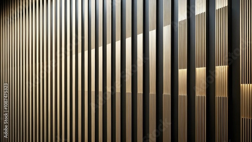 A vertical panel of wood strips, showcasing alternating patterns of gold and black, creating a contemporary and stylish design element.