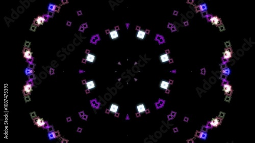 Neon Geometric Kaleidoscope: Vibrant Squares and Rectangles in a Circular Pattern