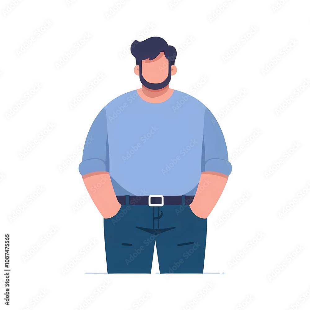 Flat Style Illustration of Plus-Size Man on White Background Flat Style Illustration of Plus-Size Man on White Background