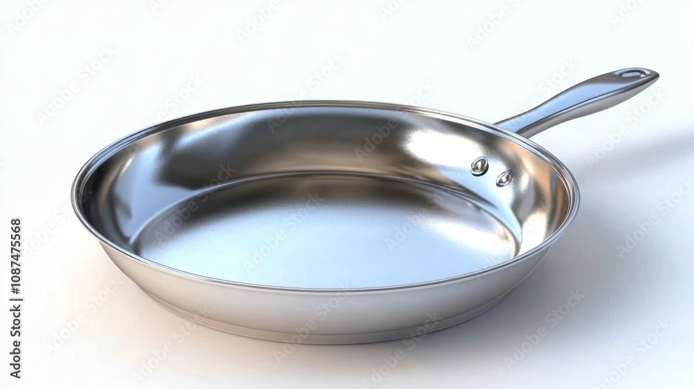A Shiny Stainless Steel Frying Pan on White Background A Shiny Stainless Steel Frying Pan on White Background