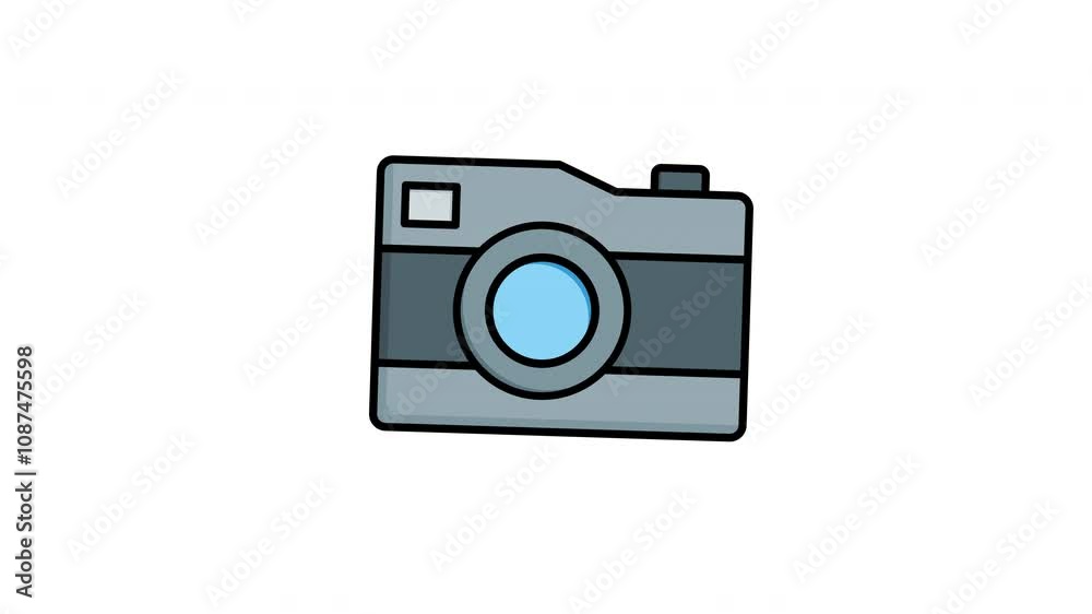 Animated camera with flash ready for photos, suitable for photography blog, graphic design projects, or photography tutorials. Great for creative content Animated camera with flash ready for photos, suitable for photography blog, graphic design projects, or photography tutorials. Great for creative content