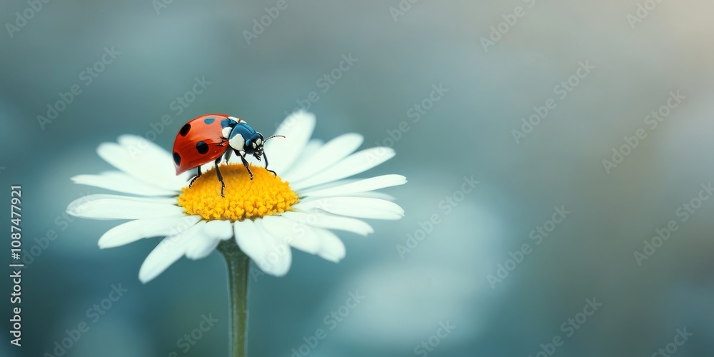 Ladybird perched on a daisy flower, showcasing the beauty of nature. This daisy flower provides a vibrant backdrop for the ladybird, highlighting the harmony of the ladybird and flower. Ladybird perched on a daisy flower, showcasing the beauty of nature. This daisy flower provides a vibrant backdrop for the ladybird, highlighting the harmony of the ladybird and flower.