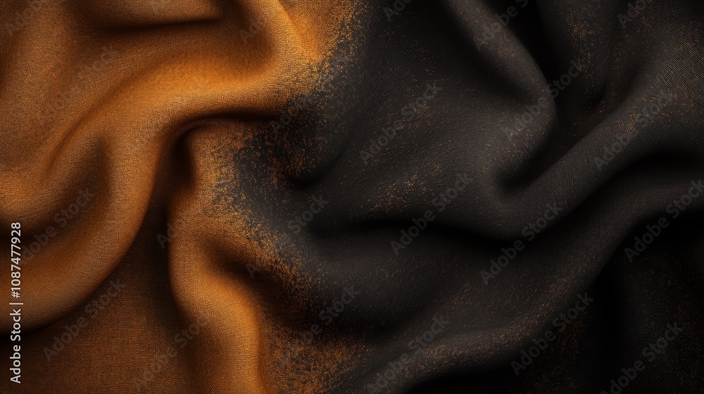 Intricate black and orange patterned fabric on a subtle brown background, closeup study of texture design Intricate black and orange patterned fabric on a subtle brown background, closeup study of texture design