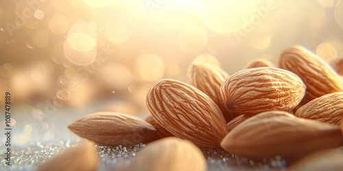 Closeup of almond nut reveals intricate details, showcasing the almond kernel against a blurred background, highlighting the beauty and texture of almond nuts and almond kernels. photo