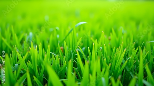 Green lawn with fresh grass outdoors, ground level perspective