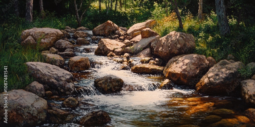 A serene rocky stream meanders through a natural landscape, showcasing the beauty of a rocky environment as water flows gently down the rocks, creating a tranquil scene featuring a rocky stream. A serene rocky stream meanders through a natural landscape, showcasing the beauty of a rocky environment as water flows gently down the rocks, creating a tranquil scene featuring a rocky stream.