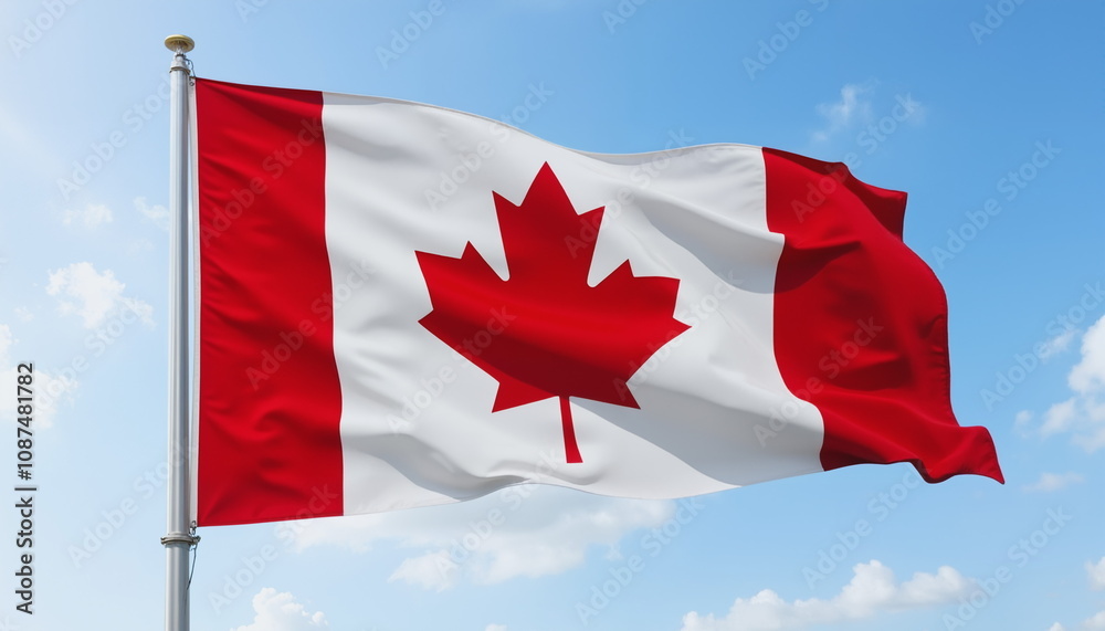 Canada flag waving in the wind against a bright blue sky, celebrating Canada Day Canada flag waving in the wind against a bright blue sky, celebrating Canada Day