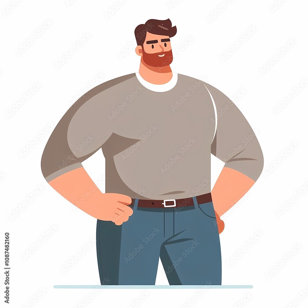 Flat Style Illustration of Plus-Size Man on White Background Flat Style Illustration of Plus-Size Man on White Background