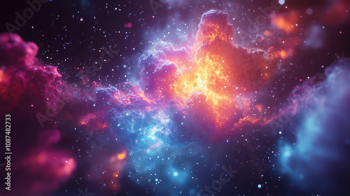A vibrant cosmic nebula with radiant colors illuminating the dark expanse of space in a stunning celestial display. Generative AI