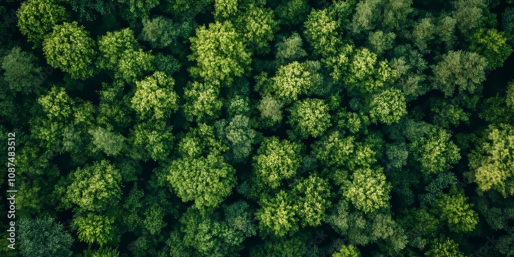 Fototapeta premium Vibrant green forest showcasing beautiful colors, creating a picturesque scene in nature. Experience the stunning beauty of a green forest with its captivating colors all around.