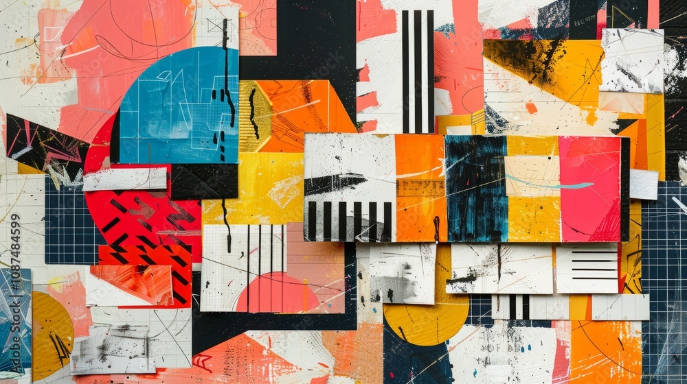 Fototapeta premium Vibrant Abstract Paper Arts Collage with Geometric Shapes and Bold Colors in Modern Artistic Style